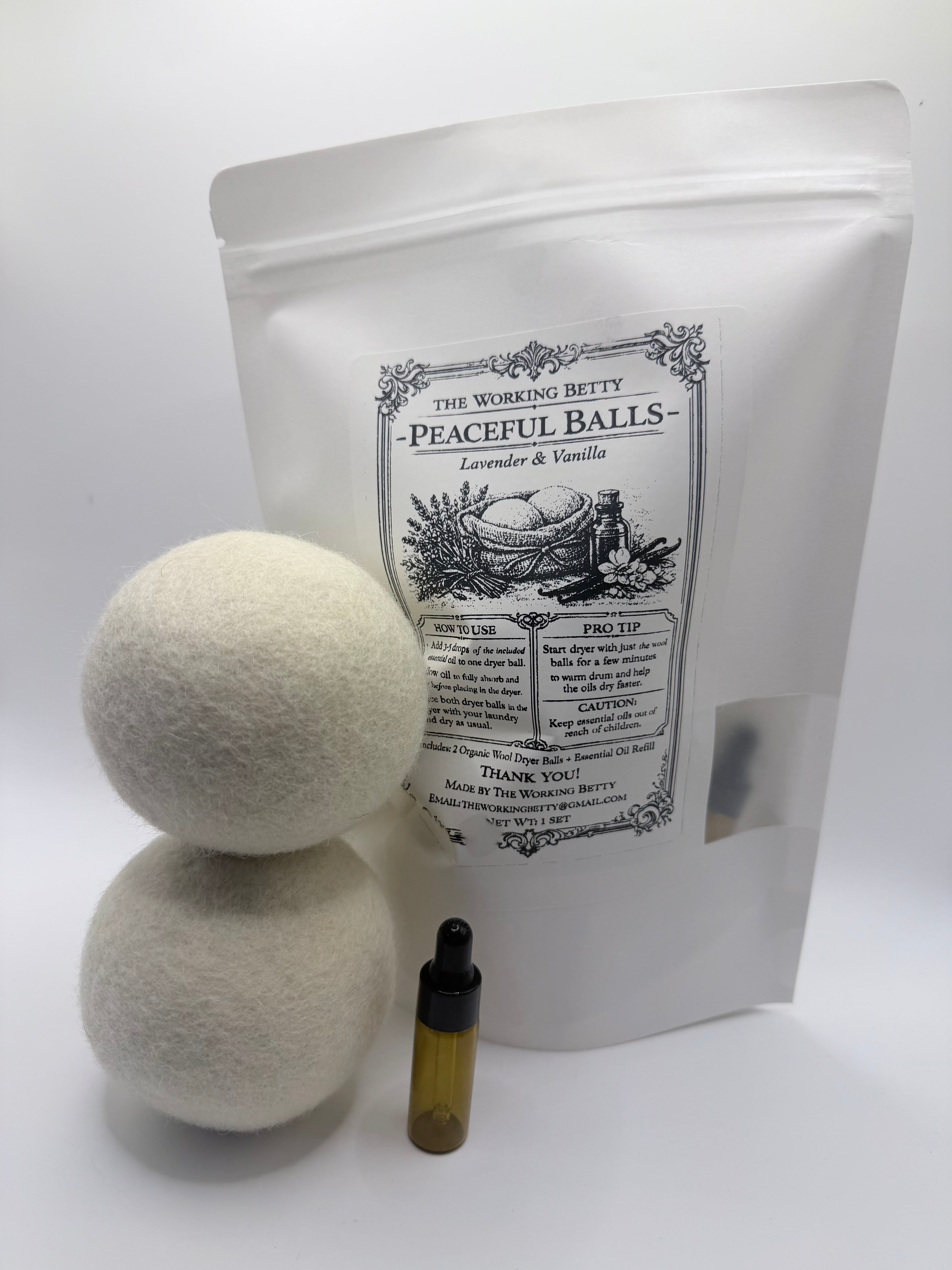 2 Scented Organic Wool Dryer Balls with Essential Oil refill